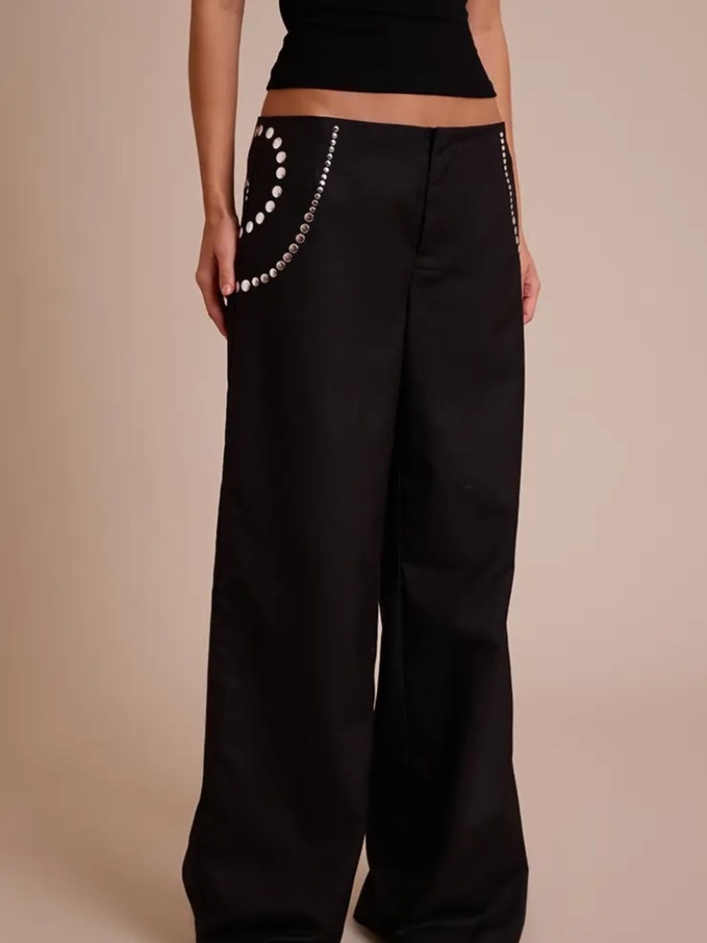 PrettyLittleThing Studded Swirl Low Rise Trousers Black US 4